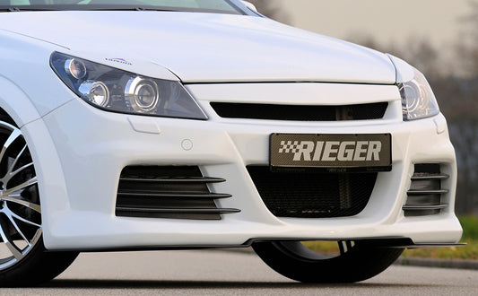 Opel Astra H Rieger Spoilerstoßstange mit kleiner Aussparung für SWRA ABS, für Fzg. mit Scheinwerferreinigungsanlage, OPC und ohne OPC, 
inkl. Montagezubehör, Alugitter, Lüftungsschacht, Lufteinlassblende, ABE