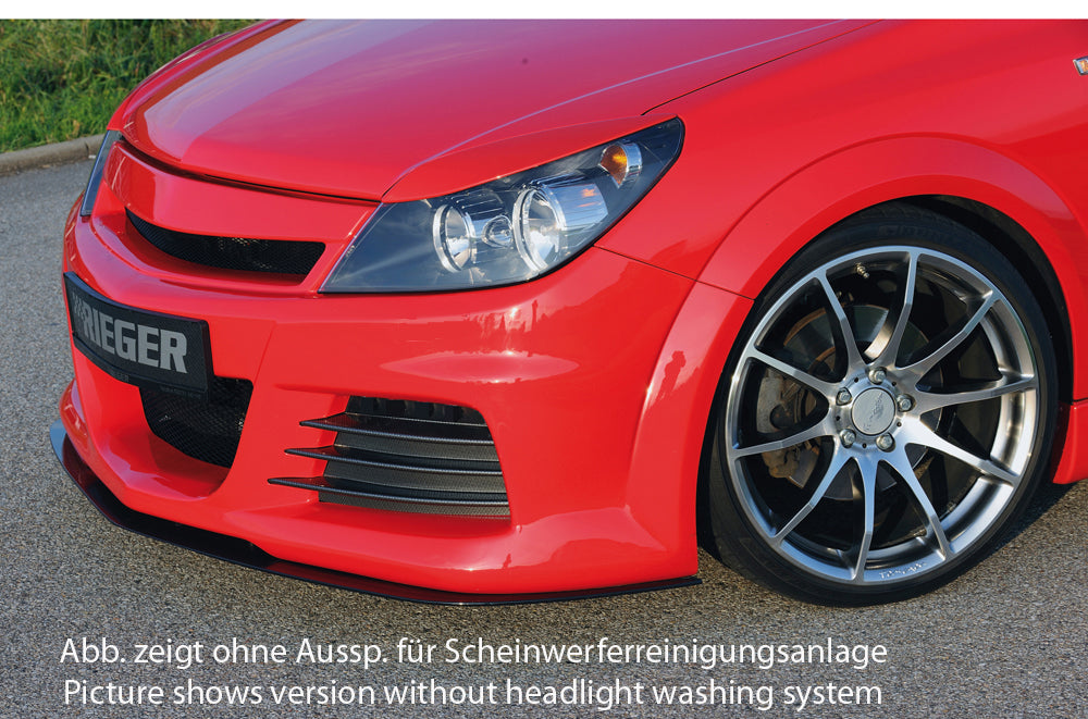 Opel Astra H Rieger Spoilerstoßstange mit kleiner Aussparung für SWRA ABS, für Fzg. mit Scheinwerferreinigungsanlage, OPC und ohne OPC, 
inkl. Montagezubehör, Alugitter, Lüftungsschacht, Lufteinlassblende, ABE