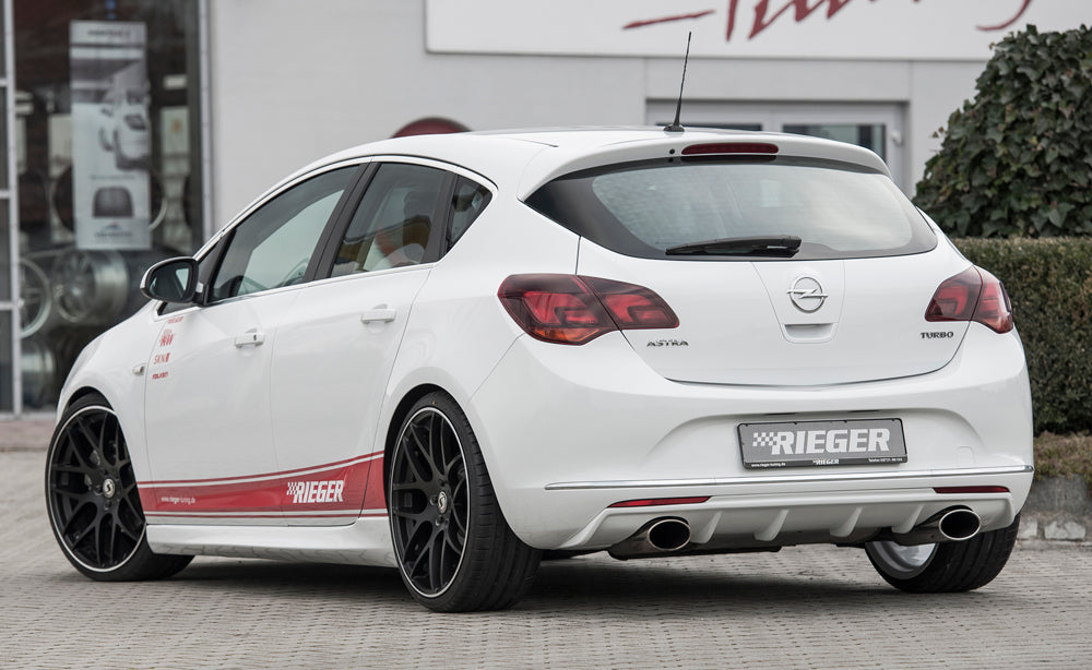 Opel Astra J Rieger Heckeinsatz  für Sportendrohr li. u. re., (140x90mm oval), ABS, 
inkl. Montagezubehör, Gutachten