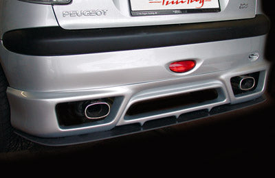 Peugeot 206 Rieger Heckansatz   nur für kleine orig. Heckschürze am Fzg. kleine Version, ABS, 
inkl. Alugitter, Montagezubehör, ABE