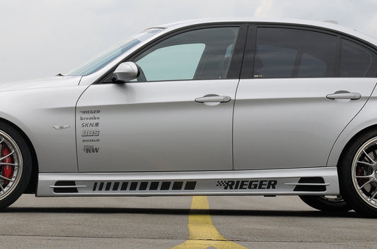 BMW 3er E90 Rieger Seitenschweller  rechts, mit Schacht und 2 Ausschnitten, ABS, 
inkl. Alugitter, Gutachten, Montagezubehör