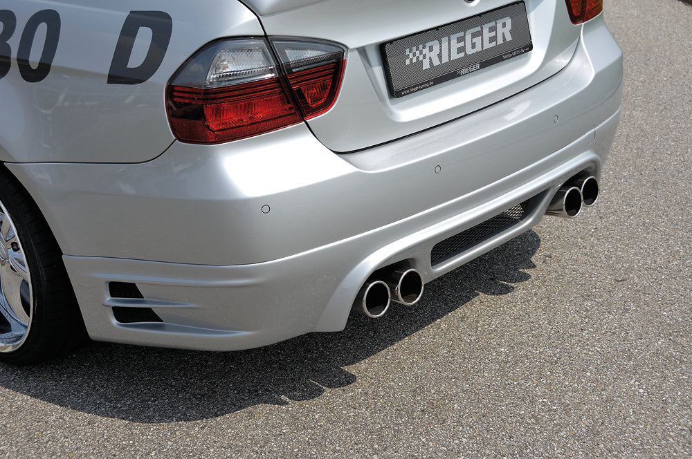 BMW 3er E90 Rieger Heckschürzenansatz BMW E90 335i Optik -> für 335i!  Nicht für M-Paket-Heckschürze! für Doppelendrohr li. u. re. (335i-Look), ABS, 
inkl. Alugitter, Montagezubehör, Gutachten