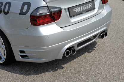 BMW 3er E90 Rieger Heckschürzenansatz BMW E90 335i Optik -> für 335i!  Nicht für M-Paket-Heckschürze! für Doppelendrohr li. u. re. (335i-Look), ABS, 
inkl. Alugitter, Montagezubehör, Gutachten