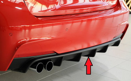 BMW 3er F30  (3L) Rieger Heckeinsatz nur für M-Paket-Heckschürze für orig. Doppelendrohr li, ABS, für Fzg. mit M-Technik, 
inkl. Montagezubehör, Gutachten