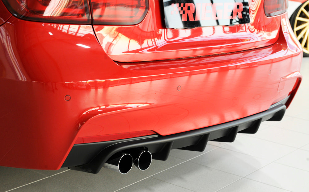 BMW 3er F30  (3L) Rieger Heckeinsatz nur für M-Paket-Heckschürze für orig. Doppelendrohr li, ABS, für Fzg. mit M-Technik, 
inkl. Montagezubehör, Gutachten
