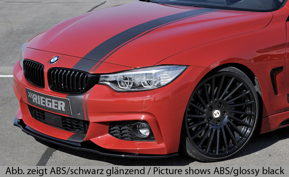 BMW 4er F32  (3C) Rieger Spoilerschwert für orig. M-Paket-Frontschürze gerade Version, für orig. Frontschürze, ABS, für Fzg. mit M-Technik, 
inkl. Montagezubehör, ABE