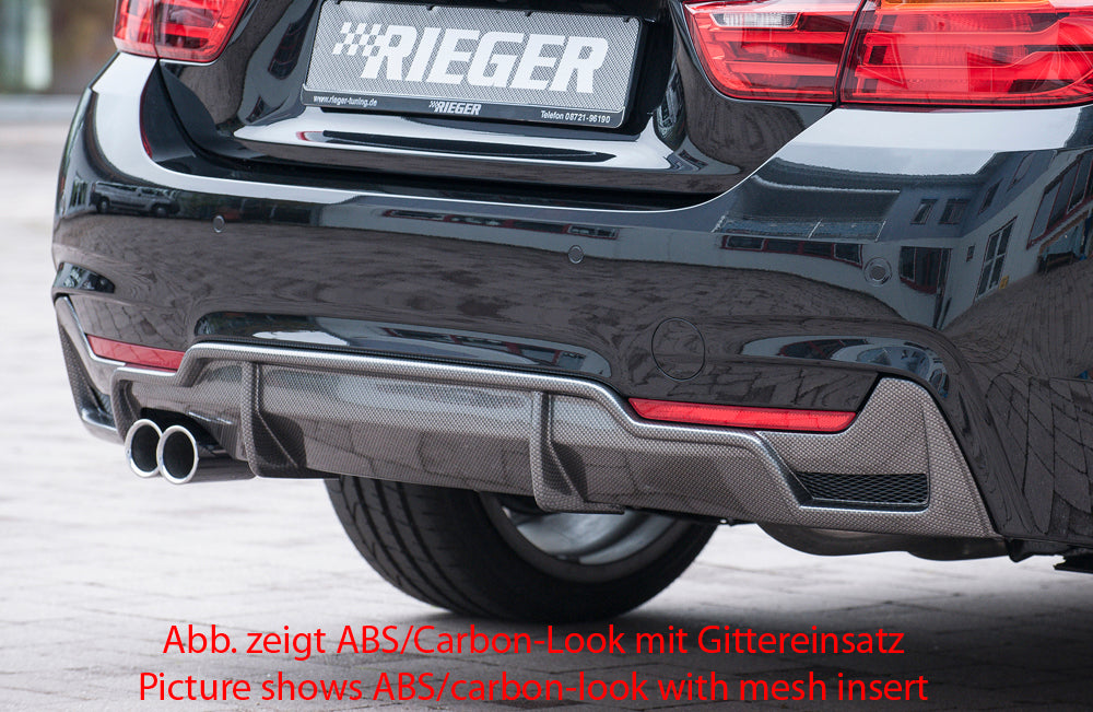 BMW 4er F32  (3C) Rieger Heckeinsatz nur für M-Paket-Heckschürze für orig. Doppelendrohr li, ABS, für Fzg. mit M-Technik, 
inkl. Montagezubehör, Gutachten