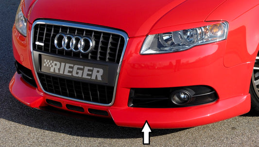 Audi A4 (8E) Typ B7 Rieger Spoilerlippe   Nur für S-Line Exterieur mit 3 Lüftungsschlitzen mittig, ABS, für Fzg. mit S-Line Exterieur, 
inkl. Montagezubehör, ABE