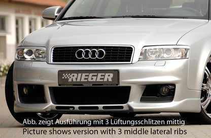 Audi A4 (8E) Typ B6 Rieger Spoilerstoßstange neues Design   ohne Lüftungsschlitze, ABS, für Fzg. mit Scheinwerferreinigungsanlage, 
inkl. Alugitter, Montagezubehör, ABE