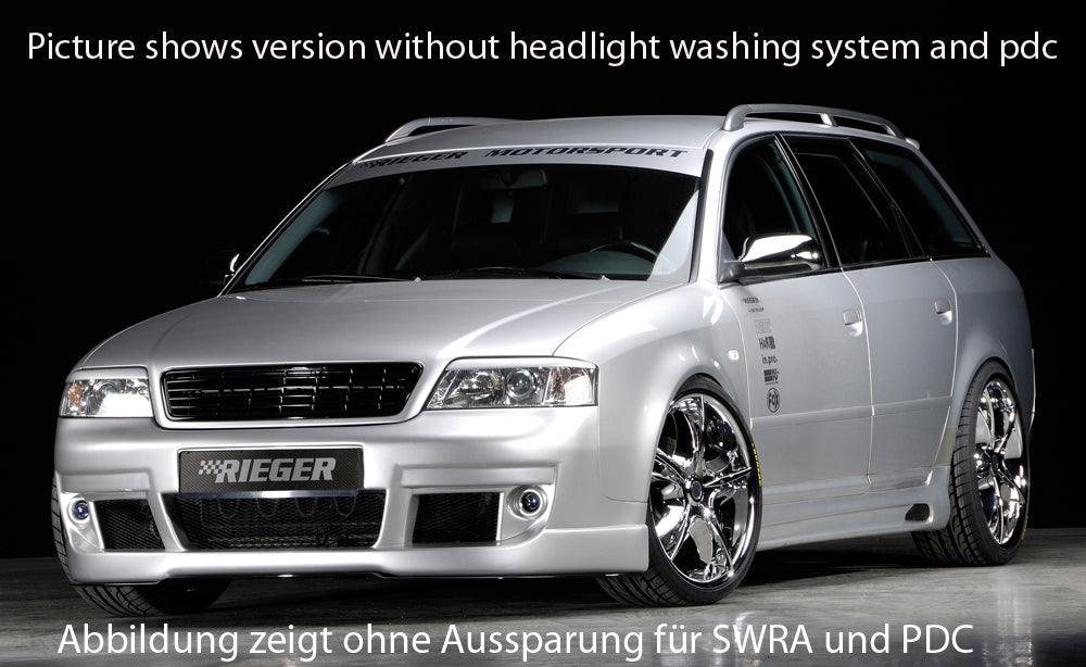 Audi A6 (4B) Rieger Spoilerstoßstange S6-Look  -> ab Bj. 2002, nicht für V8! ABS, für Fzg. mit Einparkhilfe (PDC), 
inkl. Alugitter, Montagezubehör, ABE
