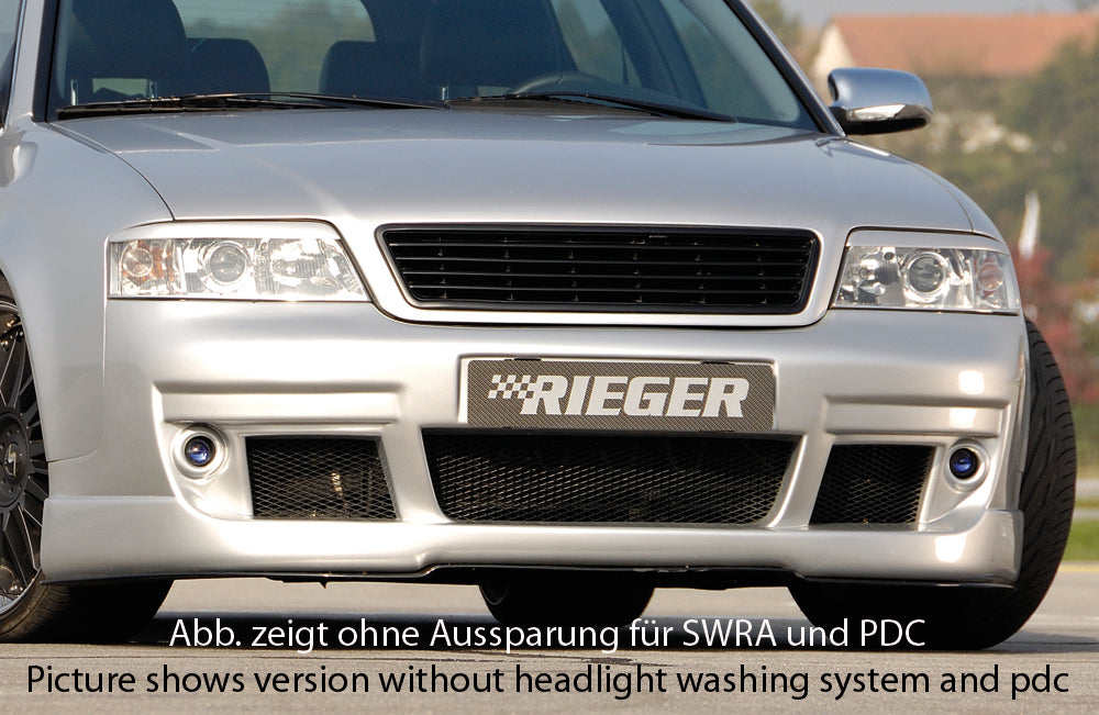 Audi A6 (4B) Rieger Spoilerstoßstange S6-Look  -> ab Bj. 2002, nicht für V8! ABS, für Fzg. mit Einparkhilfe (PDC), 
inkl. Alugitter, Montagezubehör, ABE