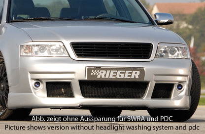 Audi A6 (4B) Rieger Spoilerstoßstange S6-Look  -> ab Bj. 2002, nicht für V8! ABS, für Fzg. mit Einparkhilfe (PDC), 
inkl. Alugitter, Montagezubehör, ABE