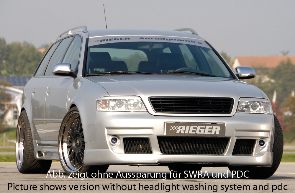 Audi A6 (4B) Rieger Spoilerstoßstange S6-Look  -> ab Bj. 2002, nicht für V8! ABS, für Fzg. mit Scheinwerferreinigungsanlage, Einparkhilfe (PDC), 
inkl. Alugitter, Montagezubehör, ABE