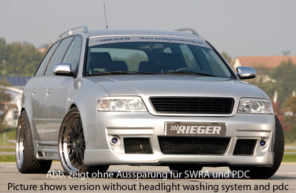 Audi A6 (4B) Rieger Spoilerstoßstange S6-Look  -> ab Bj. 2002, nicht für V8! ABS, für Fzg. mit Scheinwerferreinigungsanlage, Einparkhilfe (PDC), 
inkl. Alugitter, Montagezubehör, ABE