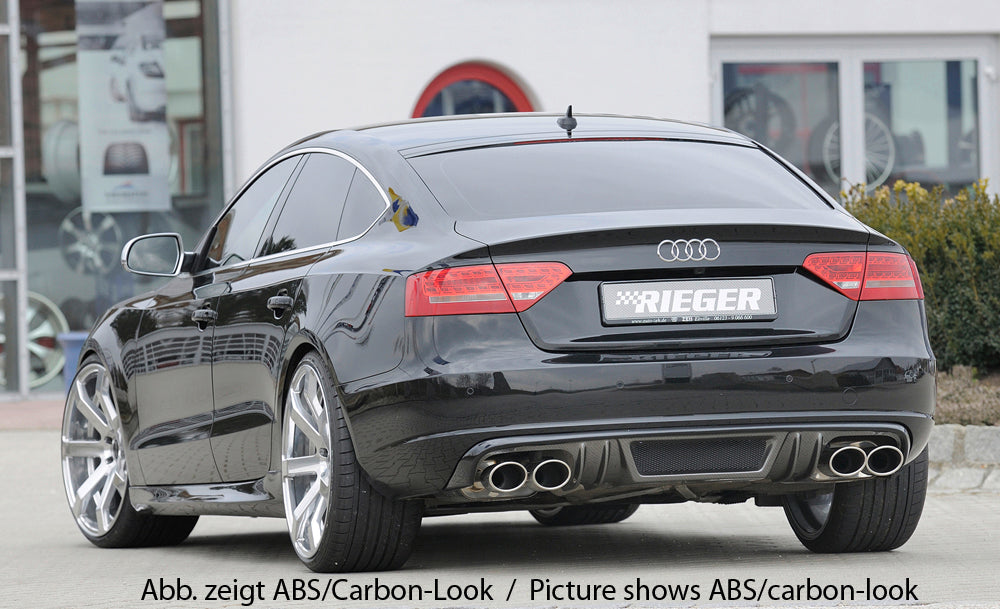 Audi A5 (B8/B81) Rieger Heckeinsatz  für Doppelendrohr li. u. re., (4x115x85mm oval), ABS, für Fzg. ohne S-Line Exterieur, 
inkl. Alugitter, Montagezubehör, Gutachten
