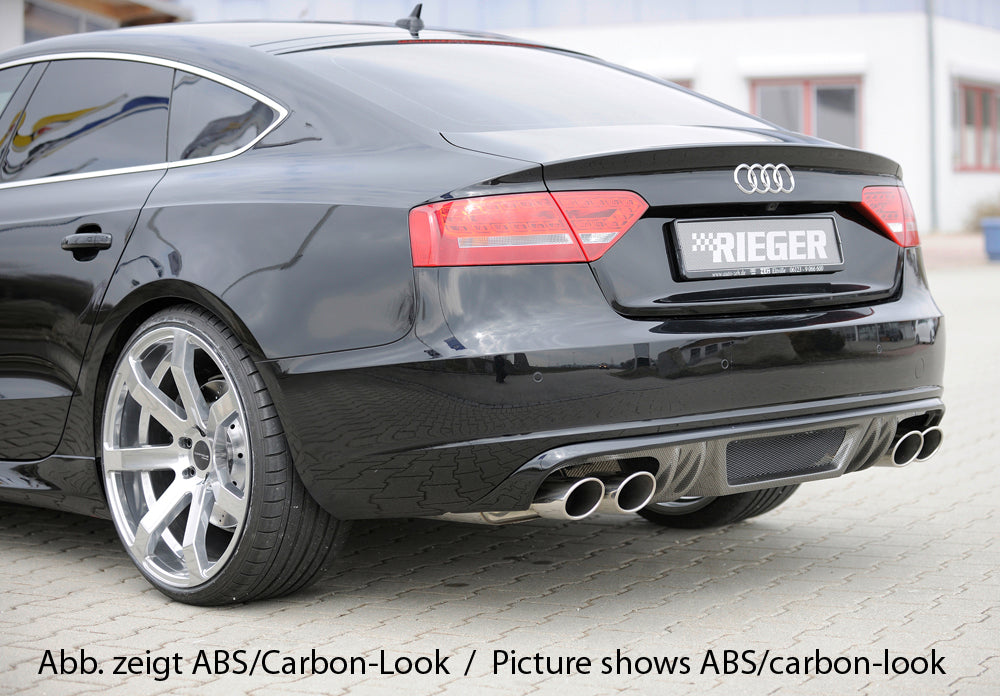 Audi A5 (B8/B81) Rieger Heckeinsatz  für Doppelendrohr li. u. re., (4x115x85mm oval), ABS, für Fzg. ohne S-Line Exterieur, 
inkl. Alugitter, Montagezubehör, Gutachten