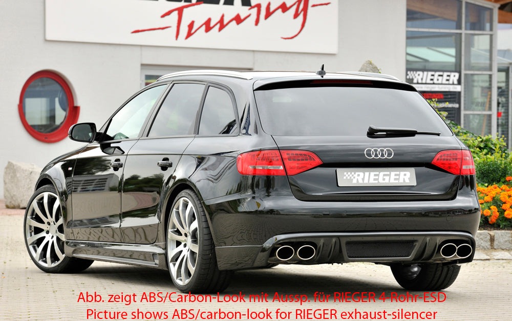 Audi A4 (B8/B81) Rieger Heckschürzenansatz  für orig. Doppelendrohr li, ABS, für Fzg. ohne S-Line Exterieur, 
inkl. Montagezubehör, Alugitter, Gutachten