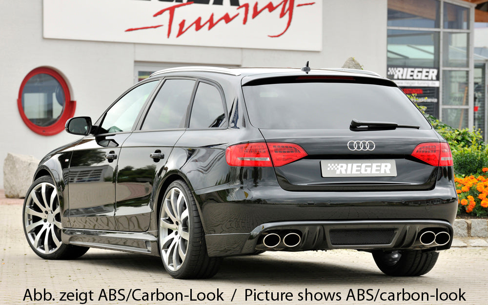 Audi A4 (B8/B81) Rieger Heckschürzenansatz  für Doppelendrohr li. u. re., (4x115x85mm oval), ABS, für Fzg. ohne S-Line Exterieur, 
inkl. Montagezubehör, Alugitter, Gutachten