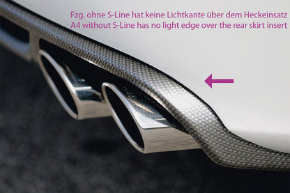 Audi A4 (B8/B81) Rieger Heckschürzenansatz  für Doppelendrohr li. u. re., (4x115x85mm oval), ABS, für Fzg. ohne S-Line Exterieur, 
inkl. Montagezubehör, Alugitter, Gutachten