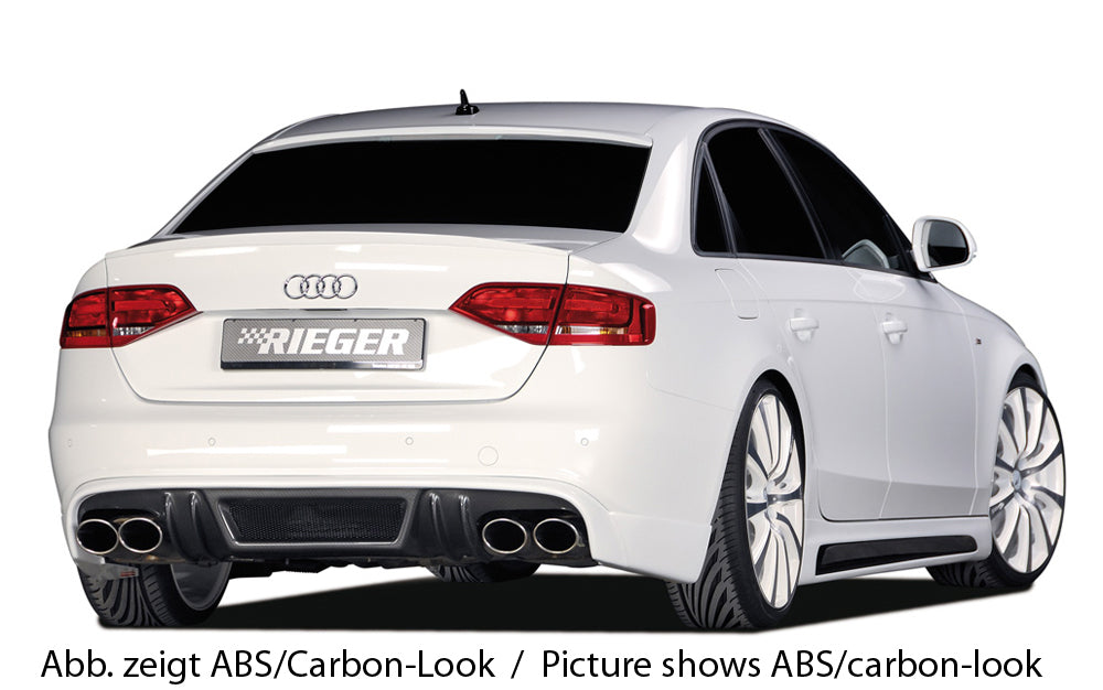 Audi A4 (B8/B81) Rieger Heckschürzenansatz  für Doppelendrohr li. u. re., (4x115x85mm oval), ABS, für Fzg. mit S-Line Exterieur, 
inkl. Alugitter, Montagezubehör, Gutachten