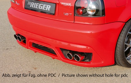 Audi A3 (8L) Rieger Heckschürze neues Design  für 4-Rohr-Anlage, ABS, für Fzg. mit Einparkhilfe (PDC), 
inkl. Alugitter, Montagezubehör, Gutachten