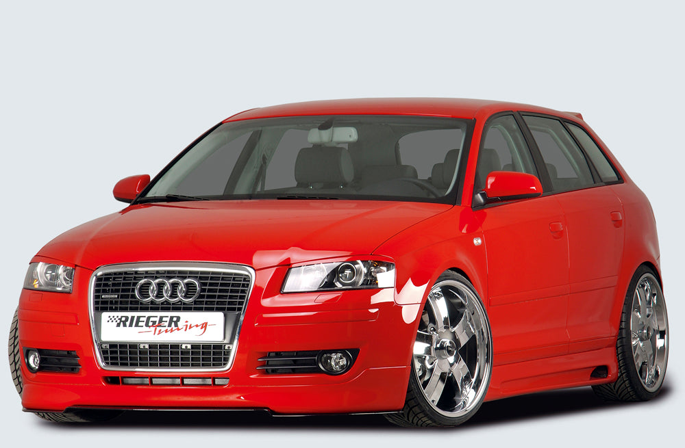 Audi A3 (8P) Rieger Spoilerlippe   > nur für 3-tür. Facelift und Sportback, ABS, für Fzg. ohne S-Line Exterieur, 
inkl. Montagezubehör, ABE