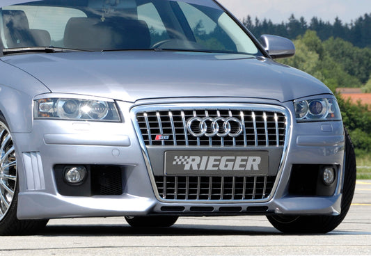 Audi A3 (8P) Rieger Spoilerstoßstange R-Frame  mit Halter f. orig. NSW, mit Abdeckkappen f. orig. NSW, mit seitlichen Ripp...
