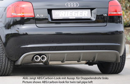 Audi A3 (8P) Rieger Heckeinsatz  für Doppelendrohr li. u. re., (4x76mm ø), ABS, für Fzg. mit S-Line Exterieur und ohne S-Line Exterieur, 
inkl. Montagezubehör, Gutachten