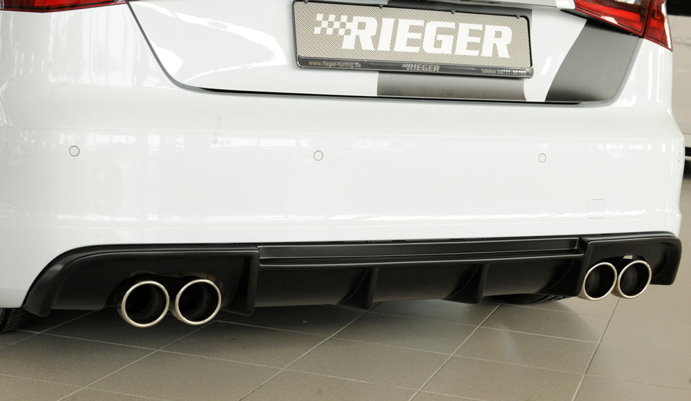 Audi A3 (8V) Rieger Heckeinsatz  für Doppelendrohr li. u. re., (4x90mm ø), ABS, für Fzg. mit S-Line Exterieur, 
inkl. Montagezubehör, Gutachten