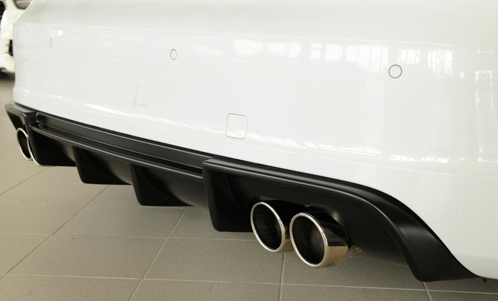 Audi A3 (8V) Rieger Heckeinsatz  für Doppelendrohr li. u. re., (4x90mm ø), ABS, für Fzg. mit S-Line Exterieur, 
inkl. Montagezubehör, Gutachten
