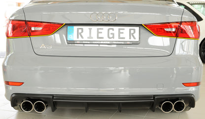 Audi A3 (8V) Rieger Heckeinsatz  für Doppelendrohr li. u. re., (4x90mm ø), ABS, für Fzg. mit S-Line Exterieur, 
inkl. Montagezubehör, Gutachten