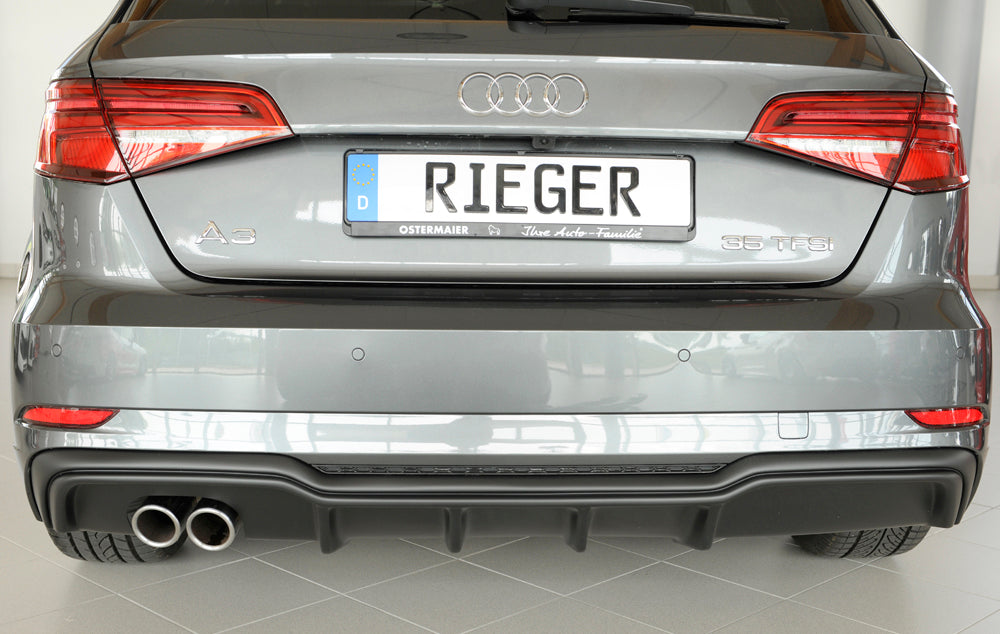 Audi A3 (8V) Rieger Heckeinsatz  für Doppelendrohr li., ABS, für Fzg. mit S-Line Exterieur, 
inkl. Montagezubehör, Gutachten