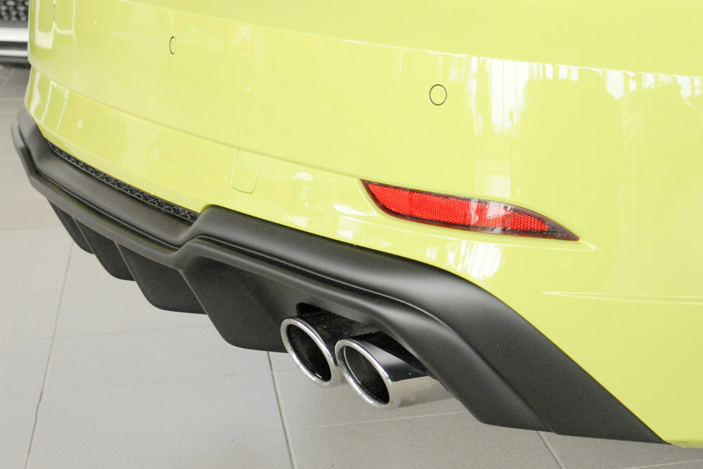 Audi A3 S3 (8V) Rieger Heckeinsatz nur S3 (8V) Schrägheck / Sportback für orig. Doppelendrohr li u. re, (4x90x72mm oval), ABS, für Fzg. mit S-Line Exterieur, 
inkl. Montagezubehör, Gutachten