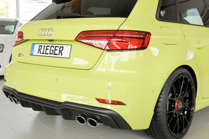 Audi A3 S3 (8V) Rieger Heckeinsatz nur S3 (8V) Schrägheck / Sportback für orig. Doppelendrohr li u. re, (4x90x72mm oval), ABS, für Fzg. mit S-Line Exterieur, 
inkl. Montagezubehör, Gutachten