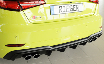 Audi A3 S3 (8V) Rieger Heckeinsatz nur S3 (8V) Schrägheck / Sportback für orig. Doppelendrohr li u. re, (4x90x72mm oval), ABS, für Fzg. mit S-Line Exterieur, 
inkl. Montagezubehör, Gutachten