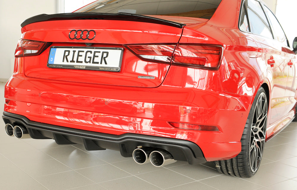 Audi A3 (8V) Rieger Heckeinsatz  für Sportendrohr li. u. re., (4x90mm ø), ABS, für Fzg. mit S-Line Exterieur, 
inkl. Montagezubehör, Gutachten