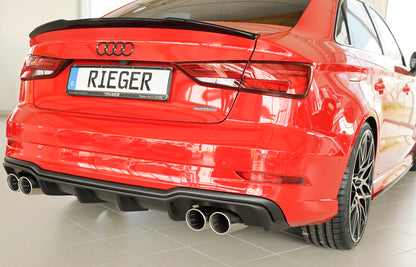 Audi A3 (8V) Rieger Heckeinsatz  für Sportendrohr li. u. re., (4x90mm ø), ABS, für Fzg. mit S-Line Exterieur, 
inkl. Montagezubehör, Gutachten