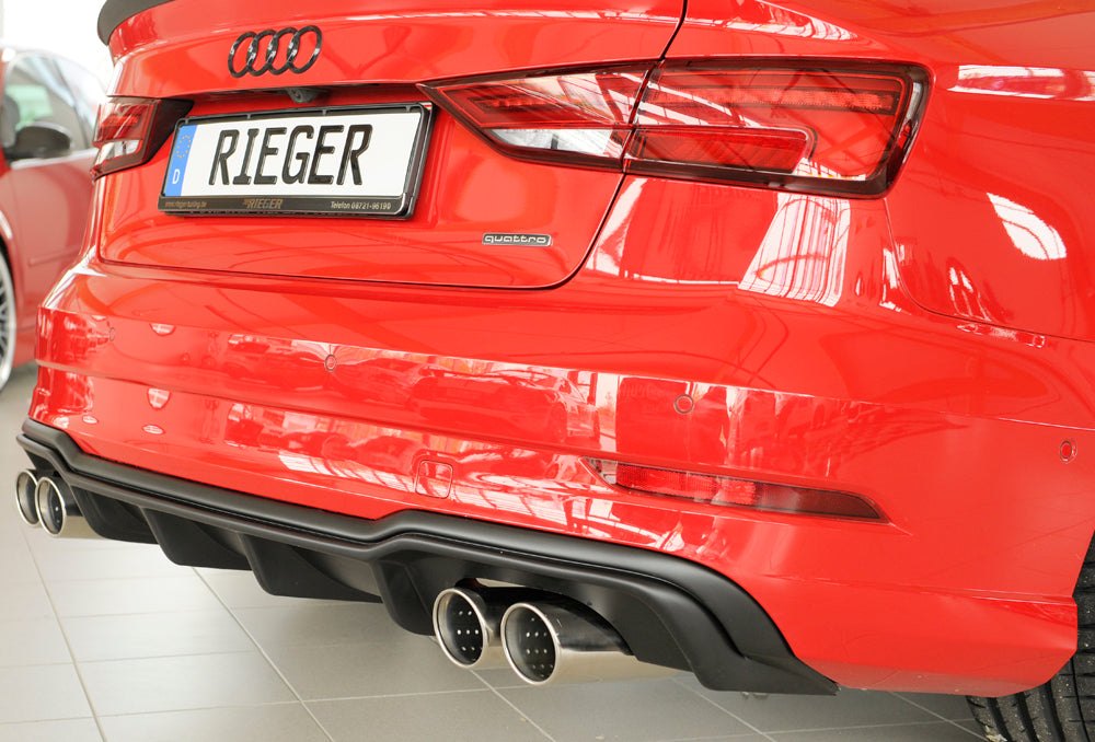 Audi A3 (8V) Rieger Heckeinsatz  für Sportendrohr li. u. re., (4x90mm ø), ABS, für Fzg. mit S-Line Exterieur, 
inkl. Montagezubehör, Gutachten