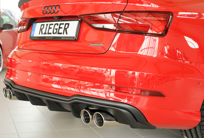 Audi A3 (8V) Rieger Heckeinsatz  für Sportendrohr li. u. re., (4x90mm ø), ABS, für Fzg. mit S-Line Exterieur, 
inkl. Montagezubehör, Gutachten