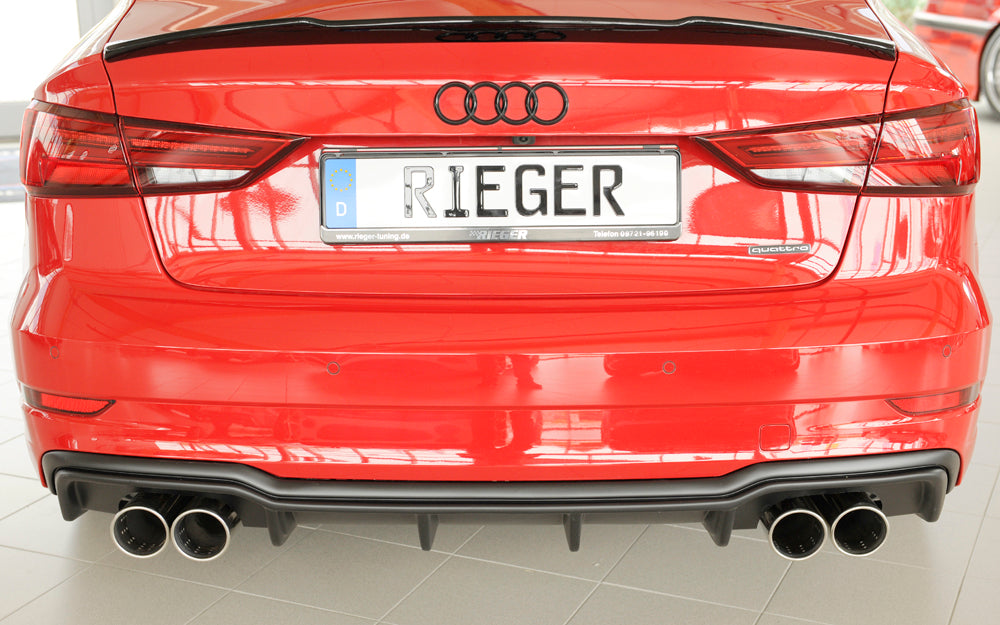 Audi A3 (8V) Rieger Heckeinsatz  für Sportendrohr li. u. re., (4x90mm ø), ABS, für Fzg. mit S-Line Exterieur, 
inkl. Montagezubehör, Gutachten