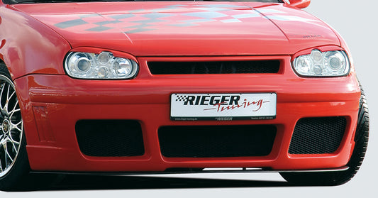 VW Golf 4 Rieger Spoilerstoßstange RS-Four-Look  mit Abdeckung für VW-Emblem mit integr. Kühlergrill, mit seitlichen Rippen, ABS, 
inkl. Alugitter, Montagezubehör, ABE