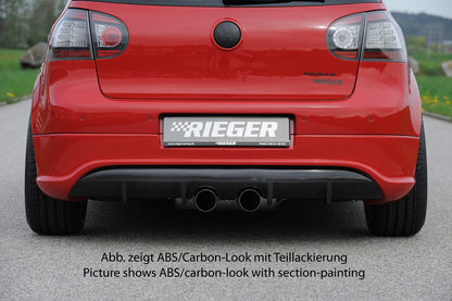 VW Golf 5 Rieger Heckschürzenansatz R-Look (Golf 5 u. Golf 5 GTI) für Doppelendrohr mittig, ABS, 
inkl. Montagezubehör, Gutachten