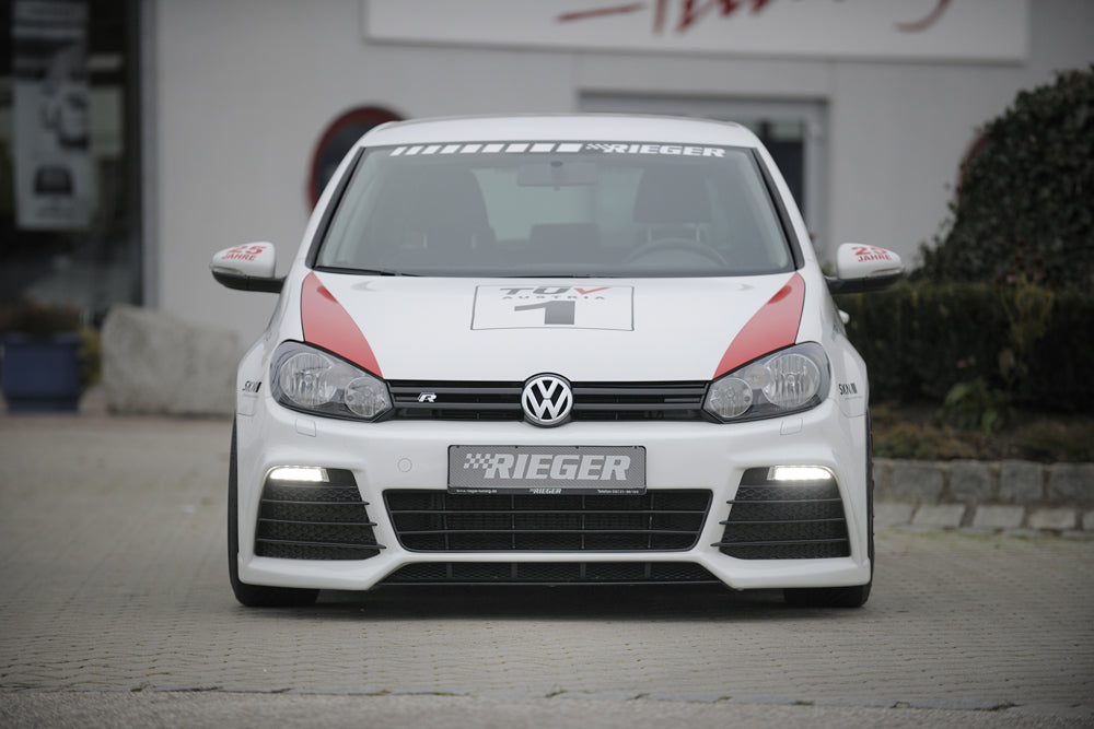 VW Golf 6 Rieger Spoilerstoßstange   inkl Lufteinlassblenden li/re ABS/schwarz glänzend orig. Nebelscheinwerfer entfallen, ABS, für Fzg. mit Scheinwerferreinigungsanlage, 
inkl. Montagezubehör, ABE