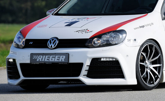 VW Golf 6 Rieger Spoilerstoßstange   inkl Lufteinlassblenden li/re ABS/schwarz glänzend ABS, für Fzg. mit Scheinwerferreinigungsanlage, Einparkhilfe (PDC), Parkassistent, 
inkl. Montagezubehör, ABE