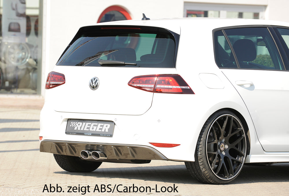 VW Golf 7 Rieger Heckeinsatz für R-Line Heckschürze für Remus-ESD  00322578 (ohne Gutachten) für Doppelendrohr mittig, (2x93x74mm oval), ABS, für Fzg. mit R-Line Exterieur, 
inkl. Montagezubehör, ABE, Gutachten