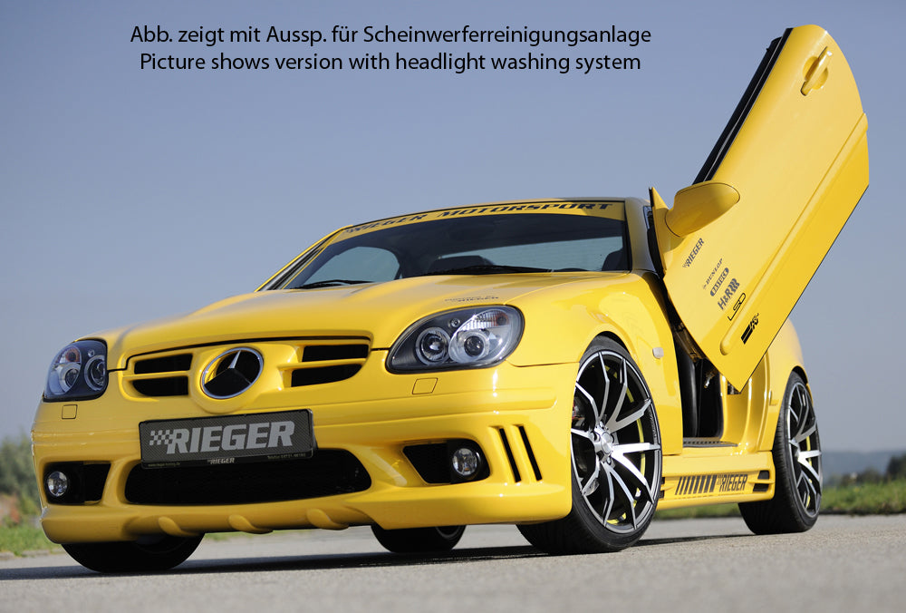 Mercedes SLK (R170) Rieger Spoilerstoßstange (orig. NSW passen nicht mehr) mit seitlichen Rippen, offen, ABS, für Fzg. mit NSW, 
inkl. Alugitter, Montagezubehör, ABE