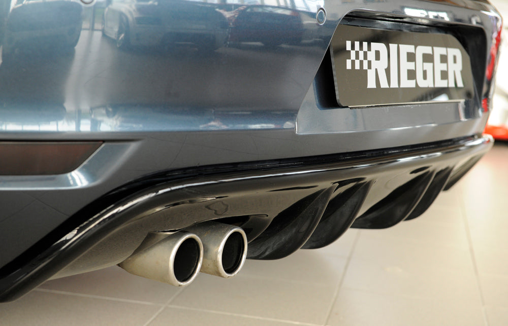 VW Golf 6 Rieger Heckeinsatz mit 2 Doppelfinnen  für orig. Doppelendrohr li, ABS, schwarz glänzend, 
inkl. Montagezubehör, Gutachten