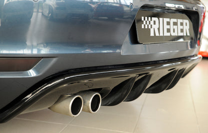 VW Golf 6 Rieger Heckeinsatz mit 2 Doppelfinnen  für orig. Doppelendrohr li, ABS, schwarz glänzend, 
inkl. Montagezubehör, Gutachten