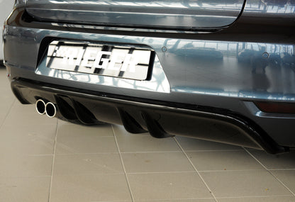 VW Golf 6 Rieger Heckeinsatz mit 2 Doppelfinnen  für orig. Doppelendrohr li, ABS, schwarz glänzend, 
inkl. Montagezubehör, Gutachten