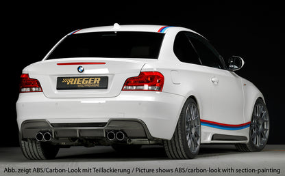 BMW 1er E82, E88  (182 / 1C) Rieger Heckeinsatz  für Doppelendrohr li. u. re., (4x80mm ø), ABS, schwarz glänzend, für Fzg. mit M-Technik, 
inkl. Alugitter, Montagezubehör, Gutachten